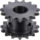 15 Tooth #25 Chain Roller Sprocket, Double Strand 1/4" Pitch, 12mm Bore Black Oxide C45 Carbon Steel for ISO 04C Chains