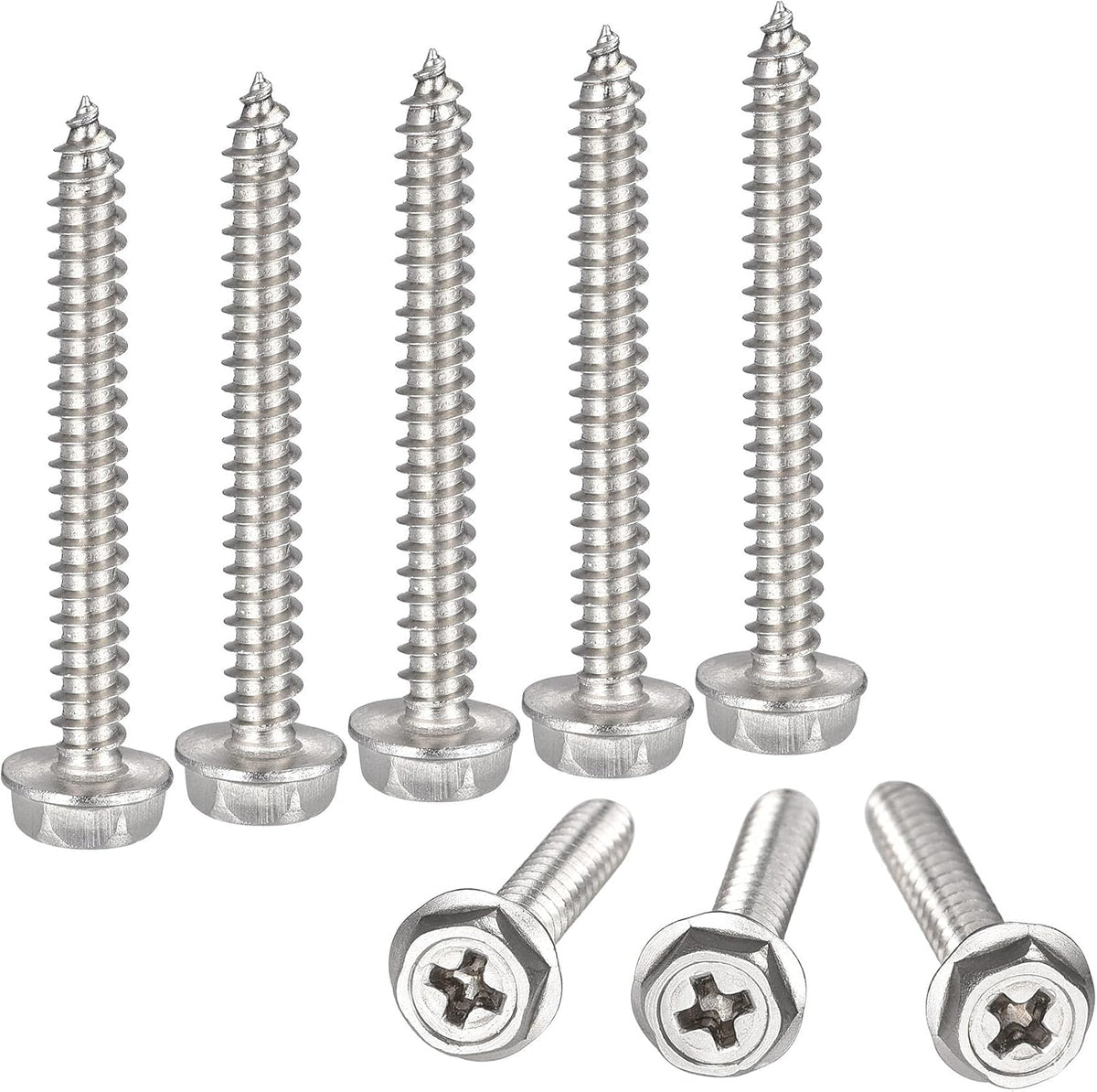 Phillips Hex Washer Self Tapping Screws, M4 x 35mm 304 Stainless Steel Hex Flange Sheet Metal Screw 100pcs