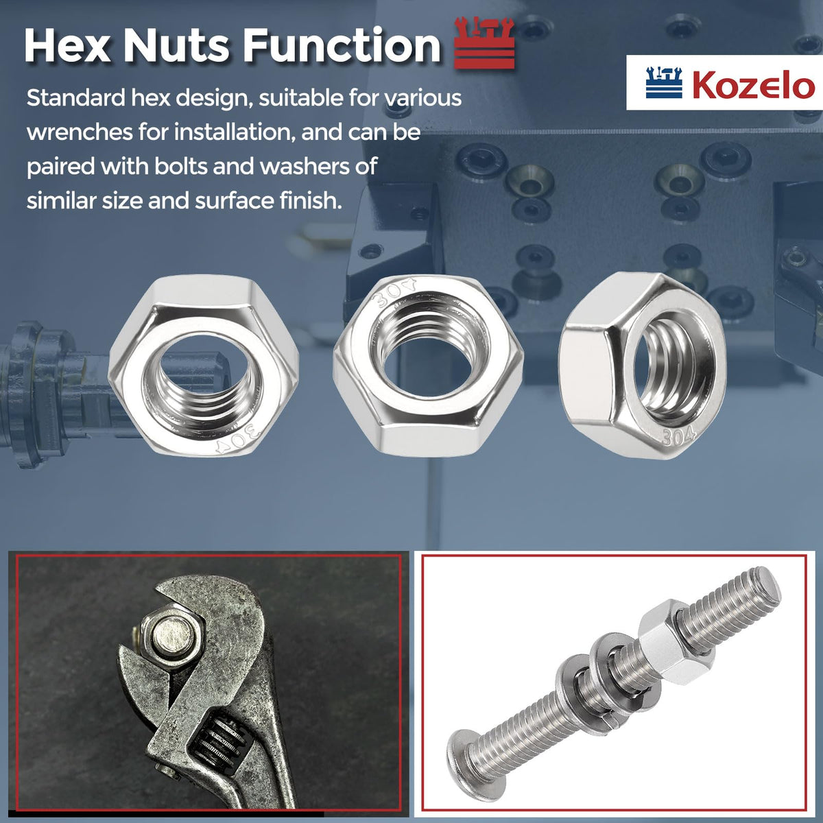 LinkMejor 20pcs Hex Nuts 5/16"-18 304SS Coarse Thread Silver