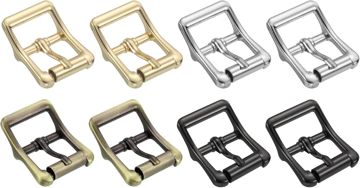 Metal Roller Buckle, 8Pcs 7/8 Inch Single Prong Belt Buckle Square Center Bar Buckles Set for Leather Craft Accessories