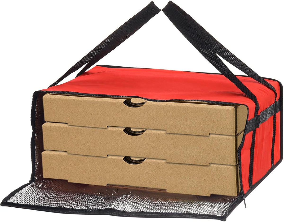 Isolierte Pizzatasche, 1Stück 24x24x14 Zoll - Vliesstoffe Einkaufstasche, Lebensmittelträger Übertragungskühltasche für Kuchen, Kekse, Pizza, Party (Rot)