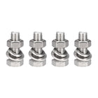 M10 x 30mm Hex Head Screws Bolts, Nuts, Flat & Lock Washers Kits, 304 Stainless Steel Fully Thread Hexagon Bolts 4 Sets