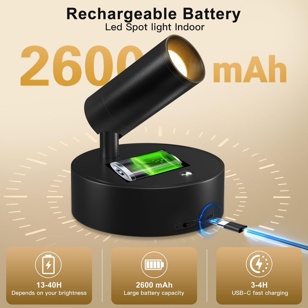 Lumière de séparation intérieure réapprovisionnable, à intensité réglable, avec projecteur LED et télécommande