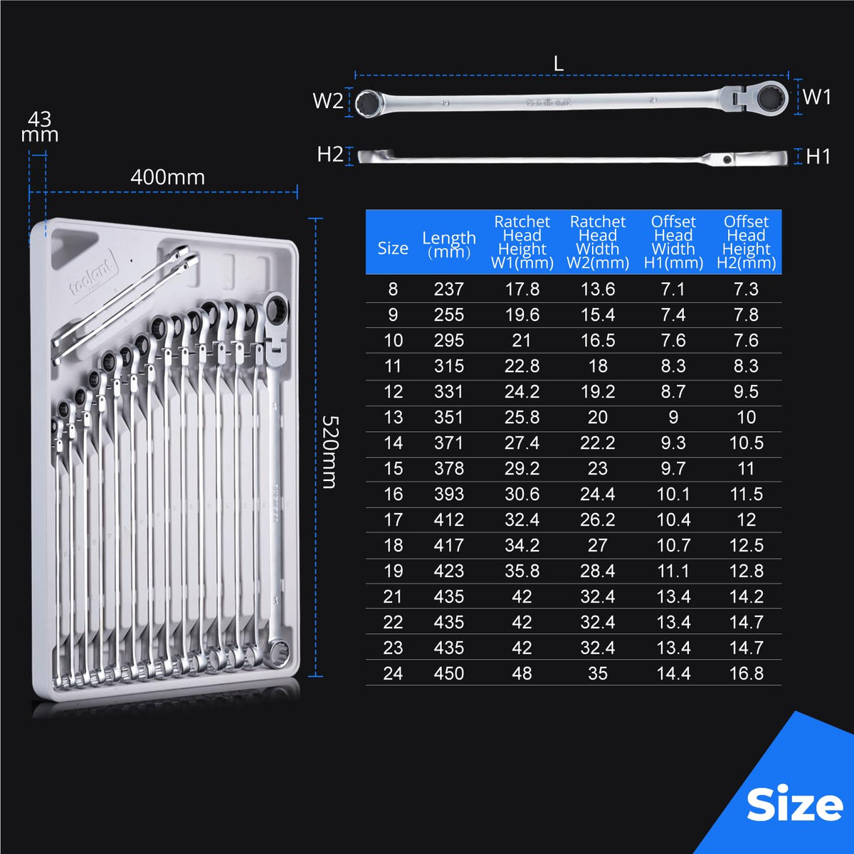 LinkMejor 10mm Extra Lungo Chiave a Cinghia Regolabile testa Flessibile Metrica