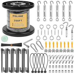 LinkMejor 1/16" Black Wire Rope Kit 100FT 304 Stainless Steel Vinyl Coated with M5 Turnbuckles, 7x7 Strand Core Aircraft Cable for String Light, Picture Hanging, Clothesline, Curtain, and Plant