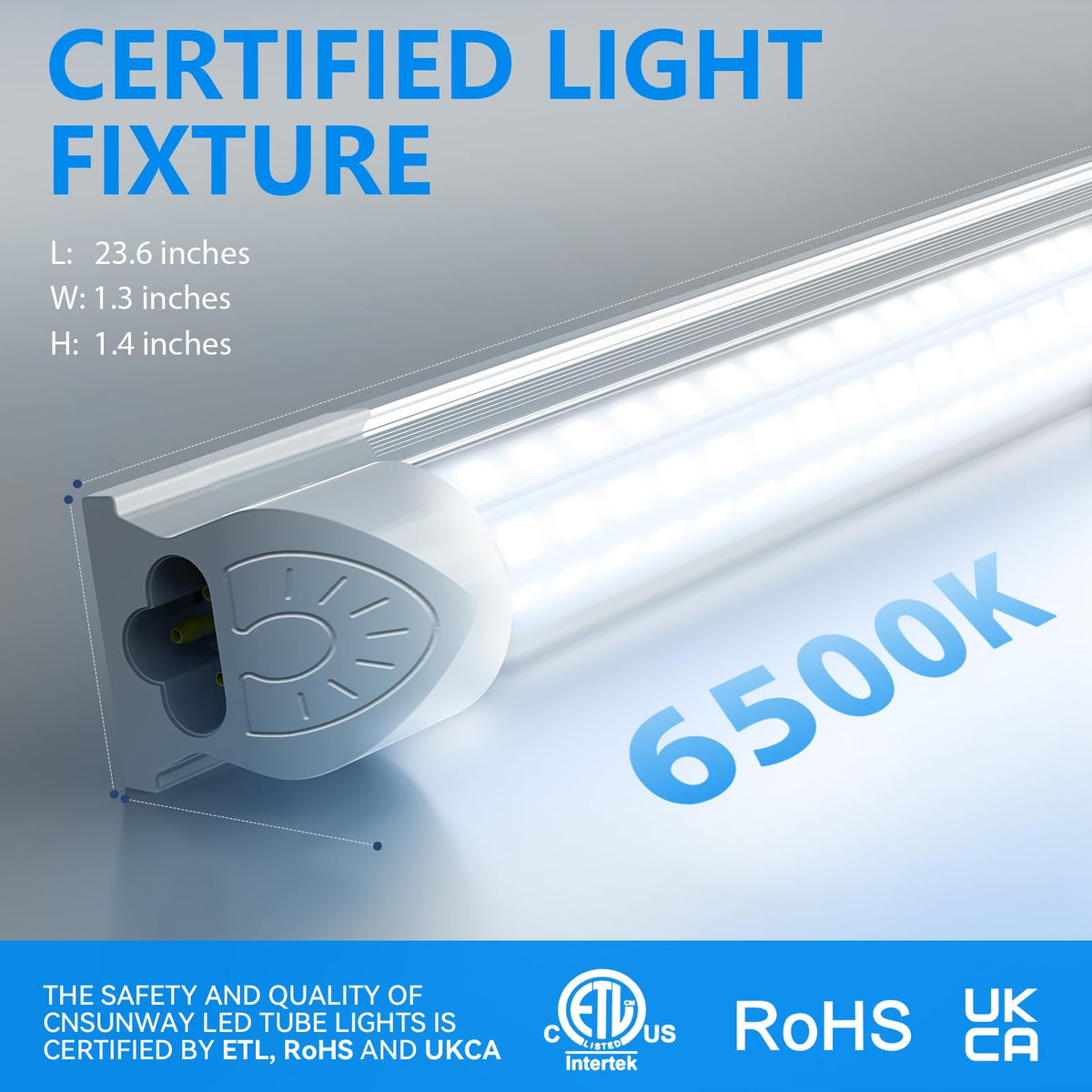 CNSUNWAY LED Lampada da Negozio 2FT, 25W, 3750LM, Colore 6500K, Struttura a D, Connessione Possibile