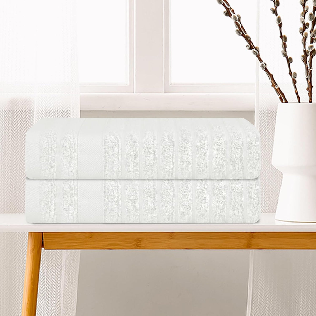 Gestreepte 2-delige Badhanddoeken Katoen Set, Zacht Absorberend Sneldrogend & Lichtgewicht Grote Handdoeken voor Badkamer 28" x 56" Blauw