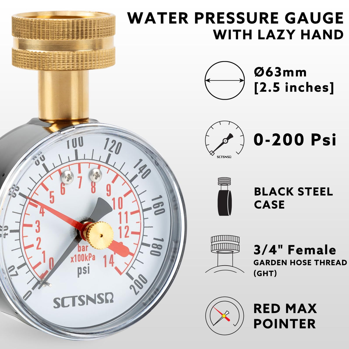 LinkMejor 0 a 200 psi medidor de pressão de água com ponteiro vermelho Max