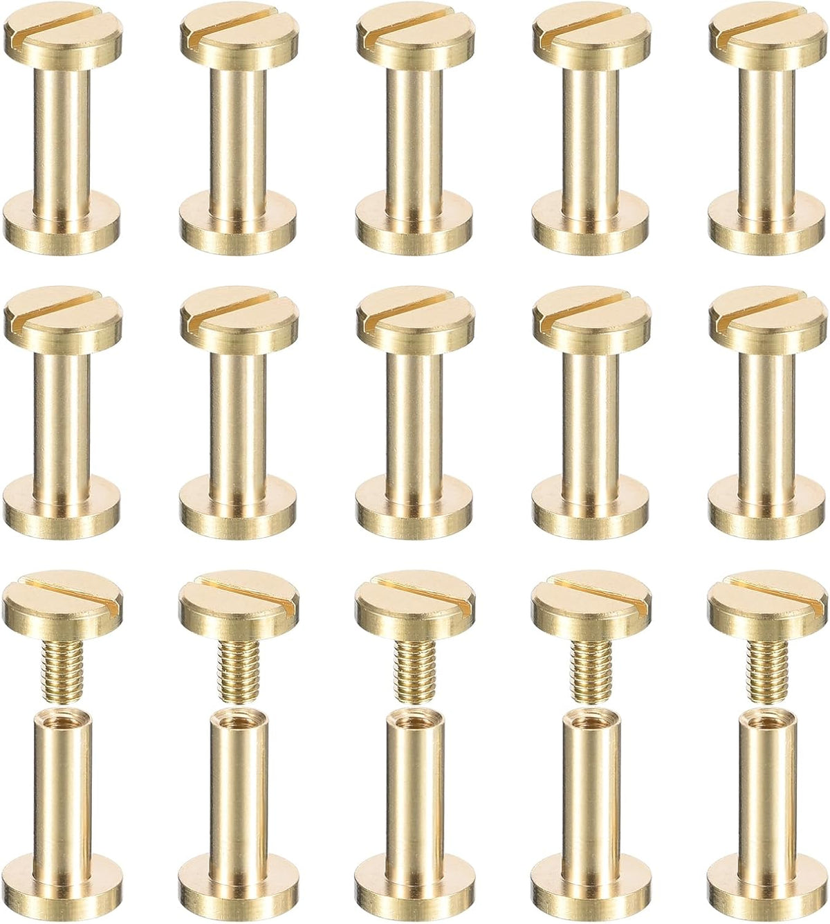 30Pack Brass Chicago Screws, 9x8mm Flat Head Screw Back Binding Post Nail Stud Rivets Fastener for DIY Leather Craft Belt Strap