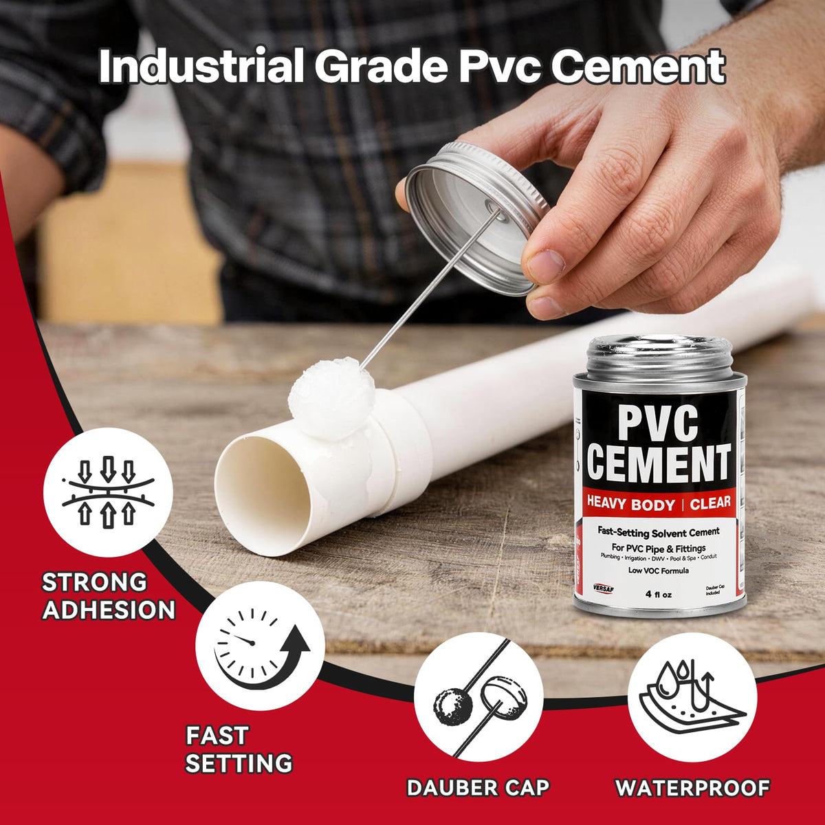 PVC Cement, เครื่องแก้ว PVC ทันที สีแบบ PVC Solvent Weld Glue สำหรับท่อ PVC, 4 fl oz