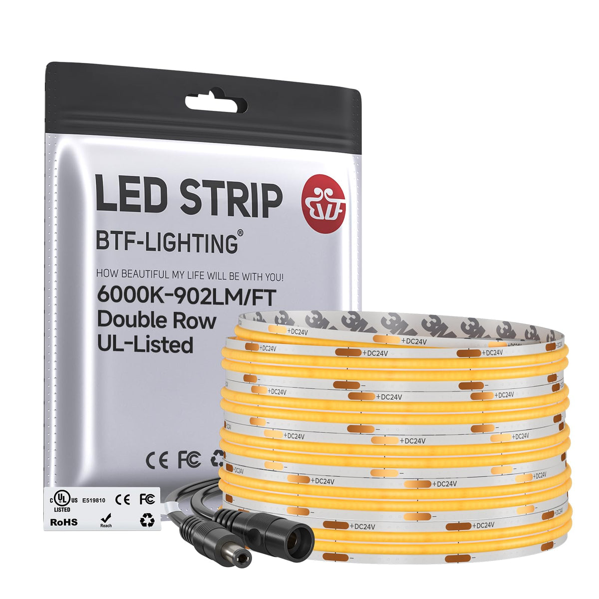 LinkMejor Lilitan Lumen Tinggi COB LED Strip Light Putih Dingin 6000K
