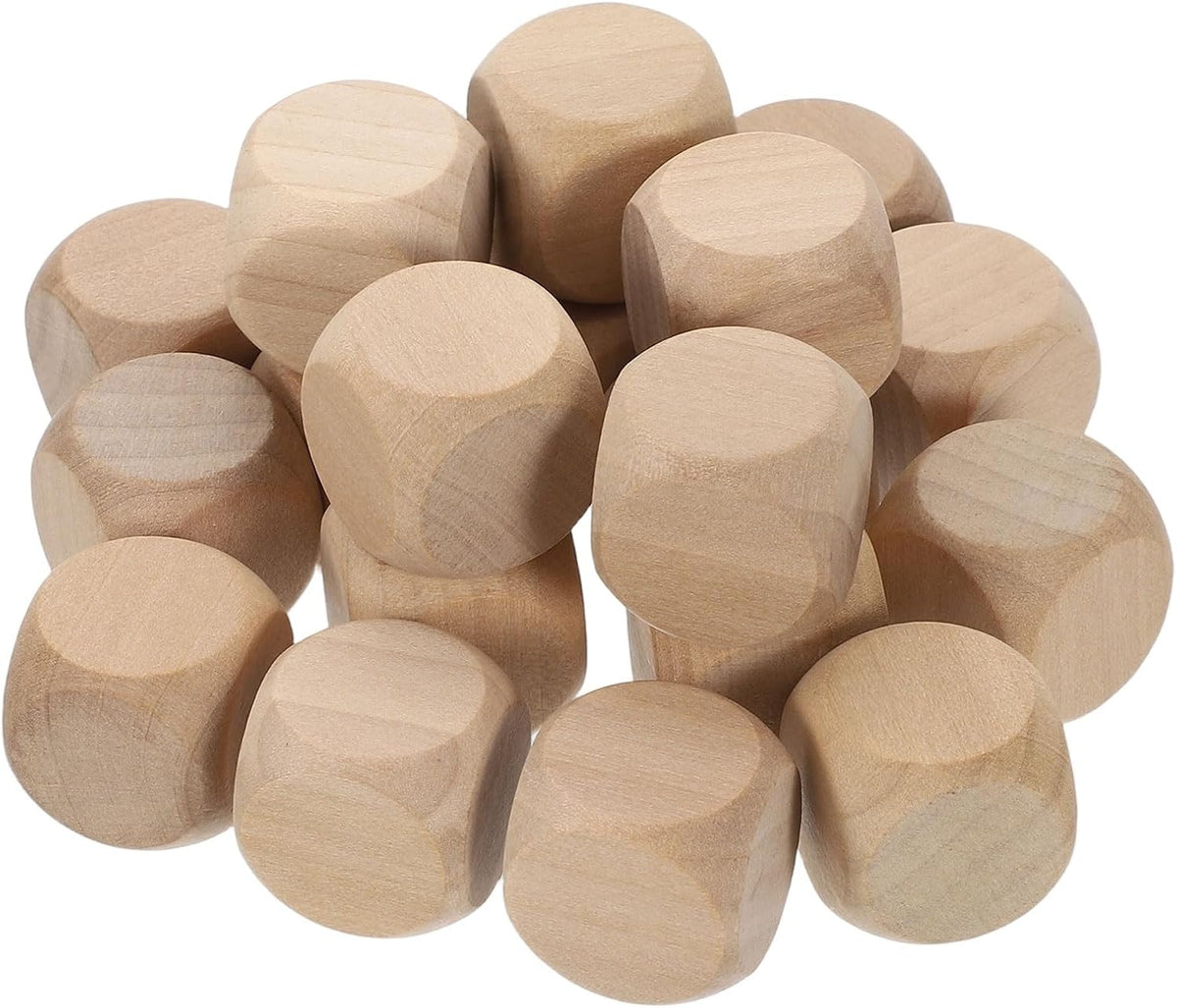 20 Pcs Blank Wooden Dice, 25mm/0.98inch Unfinished Wooden Cube Rounded Corners Square Block for DIY Craft Projects