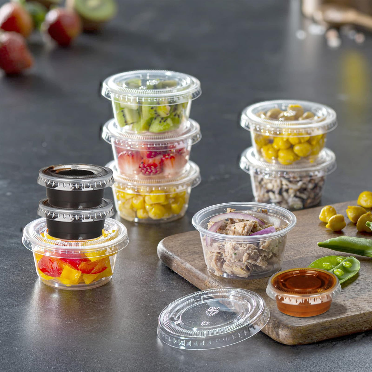 400 Pack 0.5 Oz Disposable Plastic Portion Cups with Lids, Condiment Cups