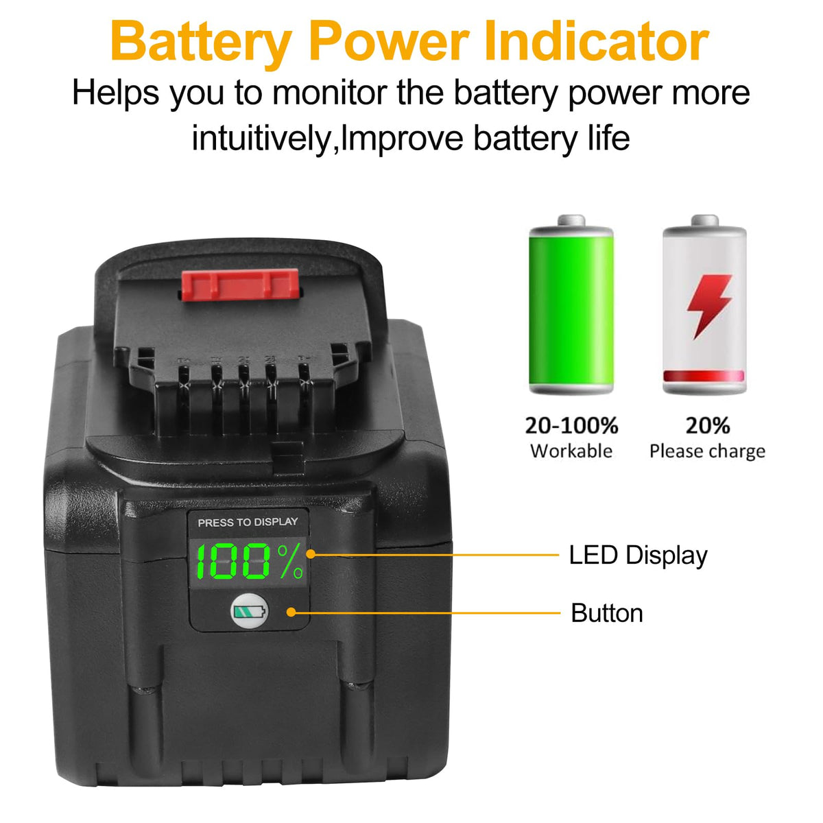 LinkMejor 20V 9.0Ah Erstatning Batteri Kompatibel med Dewalt Værktøjer