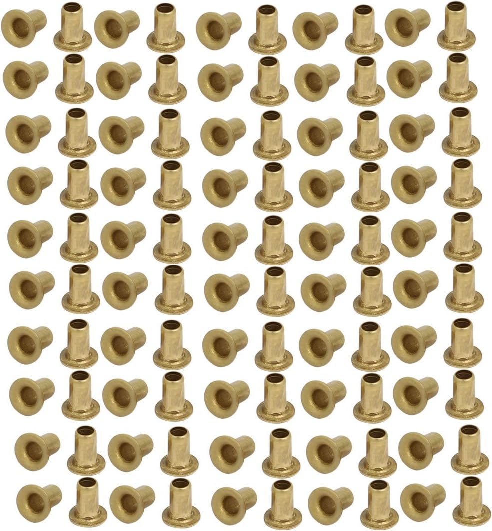 LinkMejor 100pcs M2.5 x 4mm Brass Plated Metal Hollow Eyelets Rivets Gold Tone