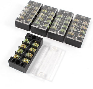 5 Pcs 600V 25A 4 Positions 4P Dual Rows Covered Barrier Screw Terminal Block