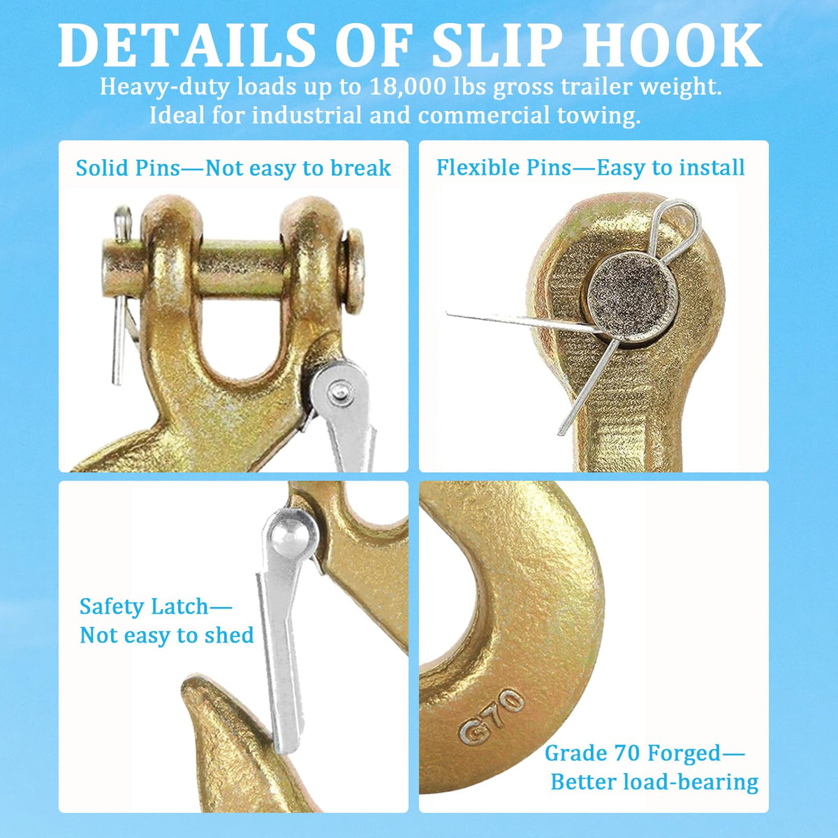 2 Pack Heavy Duty Chain Hooks 3/8", Clevis Slip Hook with Safety Latch