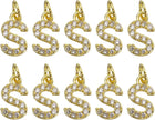 LinkMejor Rhinestone Letter Charm, 10pcs Crystal Zirconia Copper Alphabet S Pendants Slider Letter Charm for Wristbands Bracelets Necklace Jewelry Earring DIY Craft, Gold