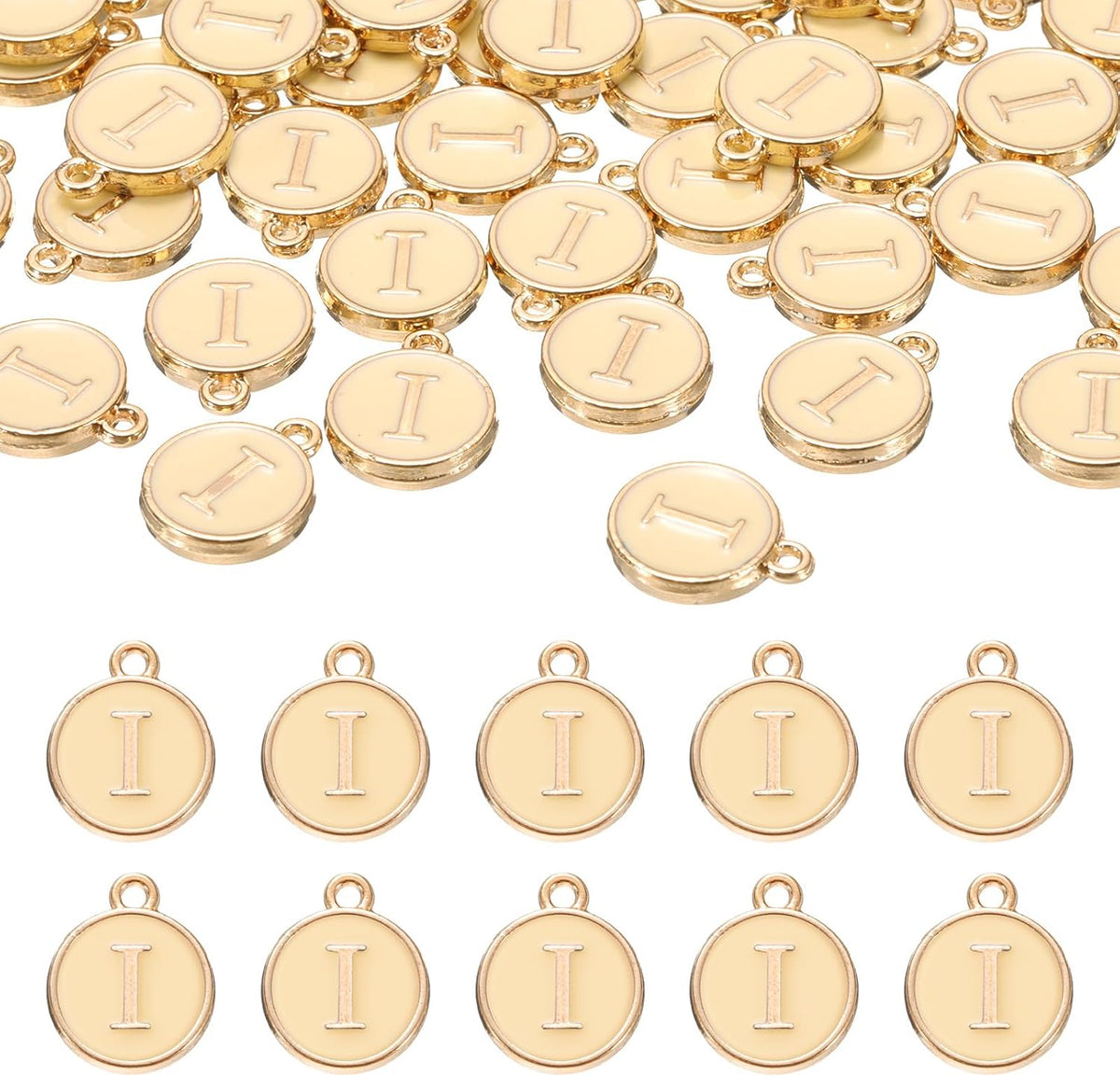 LinkMejor 52pcs Letter Charm, Enamel Letter Pendants, Alphabet I Pendants Double Sided Beads Charm for DIY Bracelet Necklace Pendants Earring Jewelry, Champagne Gold