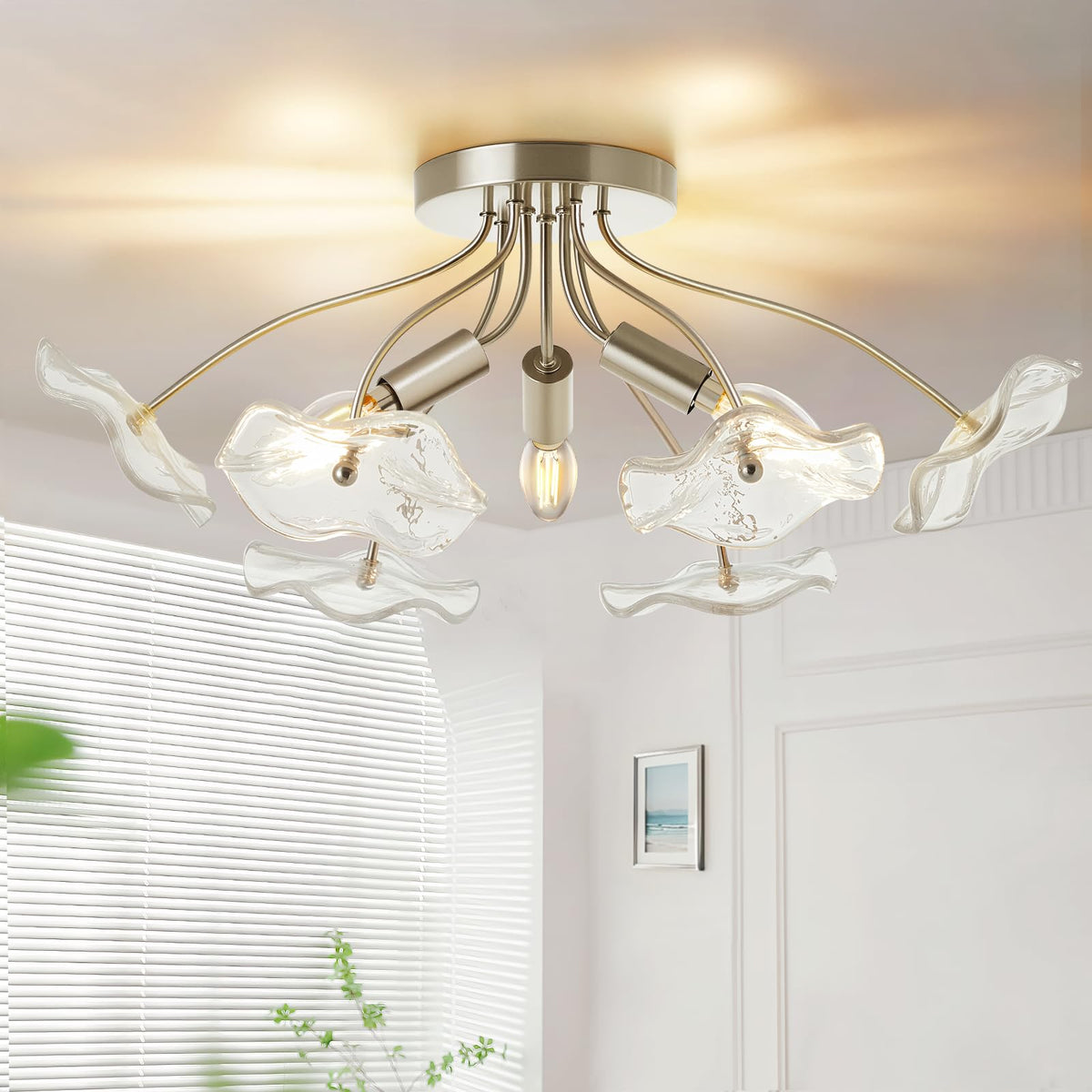 Semi Flush Mount Ceiling Light Fixture, 18" Brushed Nickel Ceiling Light