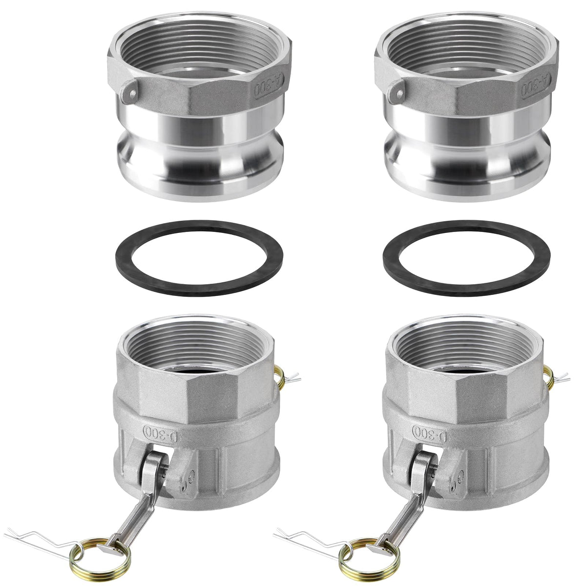 3" Aluminum Camlock Fittings Kit 2 Pcs Type D + 2 Pcs Type A Hose Fittings