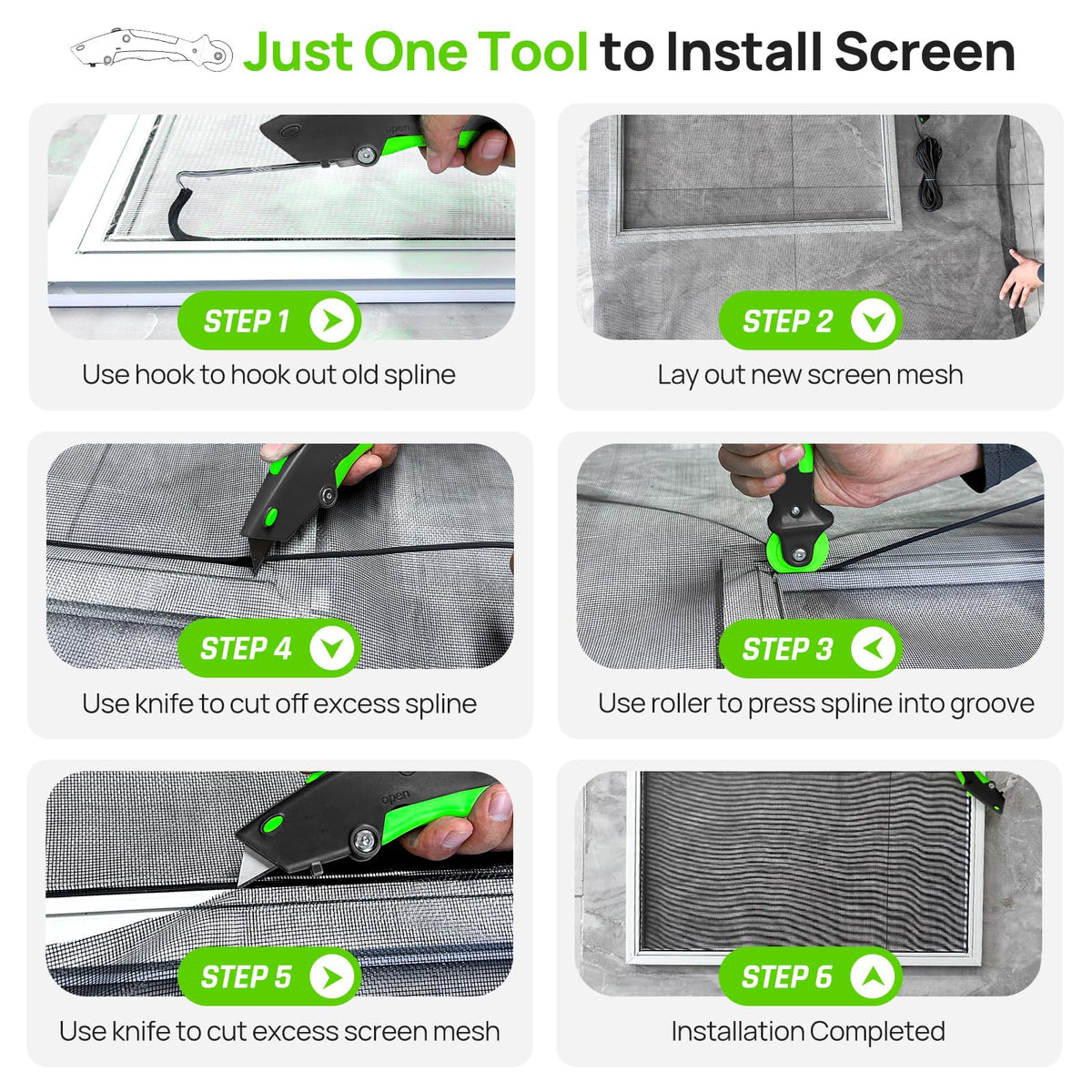 LinkMejor Herramienta de Rollo de Pantalla Versátil, 3pcs Distinto Rollo+Gancho+Cinta
