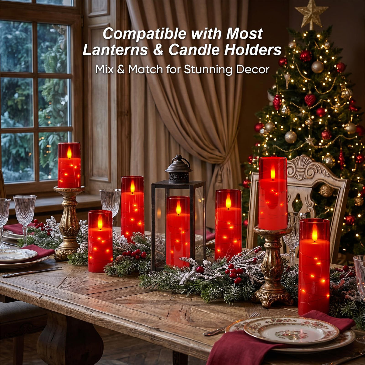 LinkMejor 7 Pack Flameless Battery Operated Pillar Candles with Remote Timer