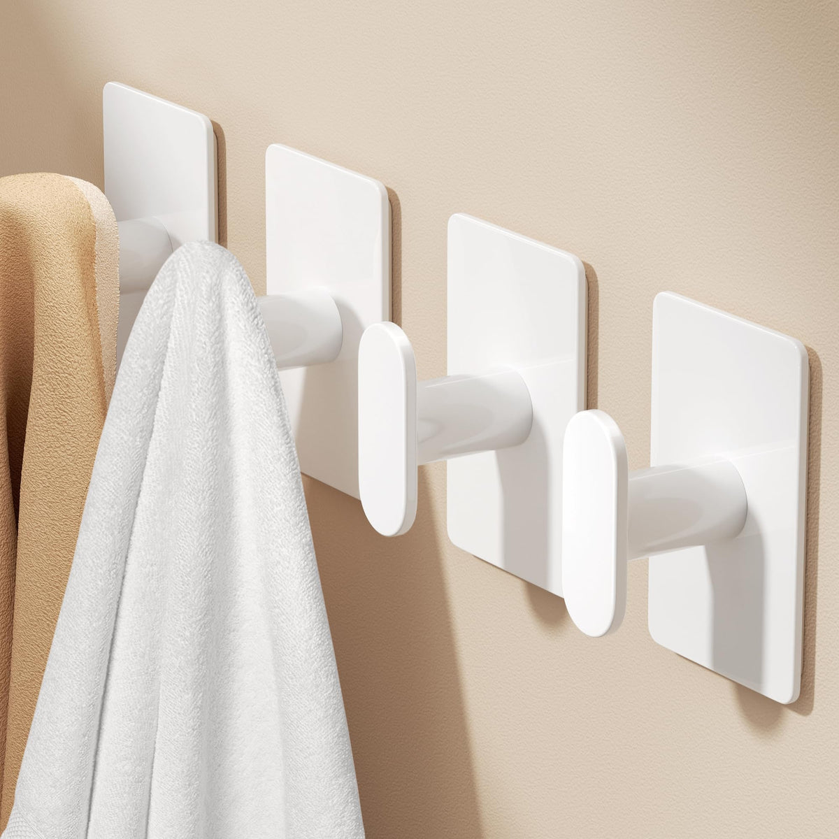 Ganchos de toalla adhesivos LinkMejor: Colgador de pared extra fuerte de 20 libras, blanco, paquete de 4