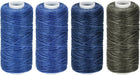 LinkMejor Waxed Leather Thread Set 55 Yards 150D/0.8mm Flat Polyester Cords for Hand Sewing (Various Blue, 4pcs)