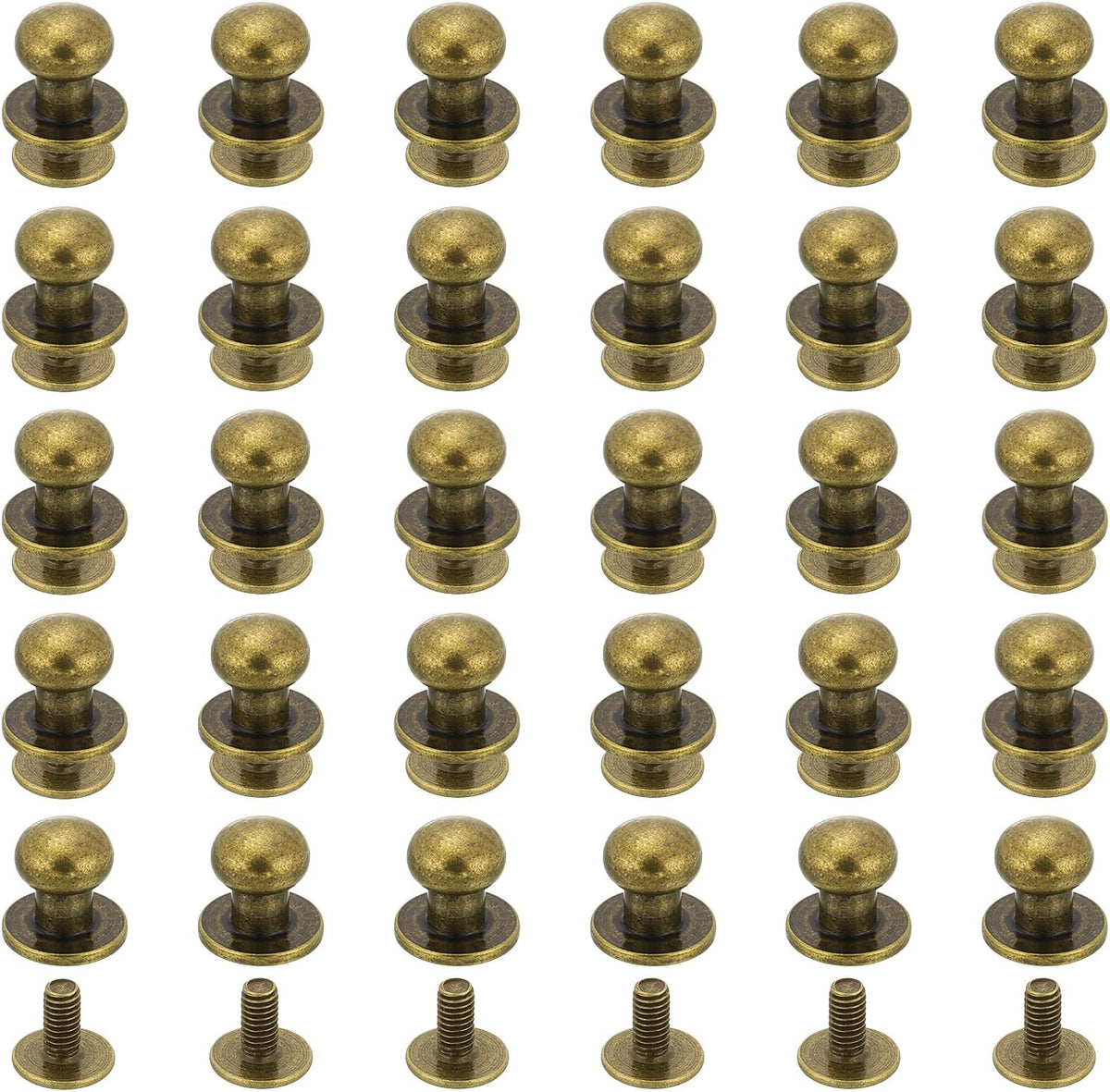 60Pcs 7mm Chicago Screws, Round Head Button Leathercraft Rivets for DIY Leather Crafting Decoration Handbag Shoes Belt Repair, Bronze