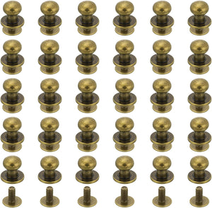 60Pcs 7mm Chicago Screws, Round Head Button Leathercraft Rivets for DIY Leather Crafting Decoration Handbag Shoes Belt Repair, Bronze