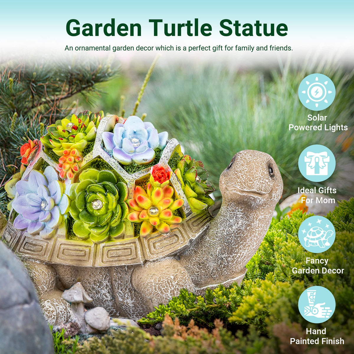 LinkMejor Solar Garden Statues Turtle Figurine Lights for Outside Waterproof
