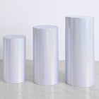 Set of 3 White Cylinder Spandex Stand Covers, Plinth Stand Glitters Cover for Party Wedding Birthday Decor - Only Contains Cylinder Covers (Laser Reflective Fabric - Small)