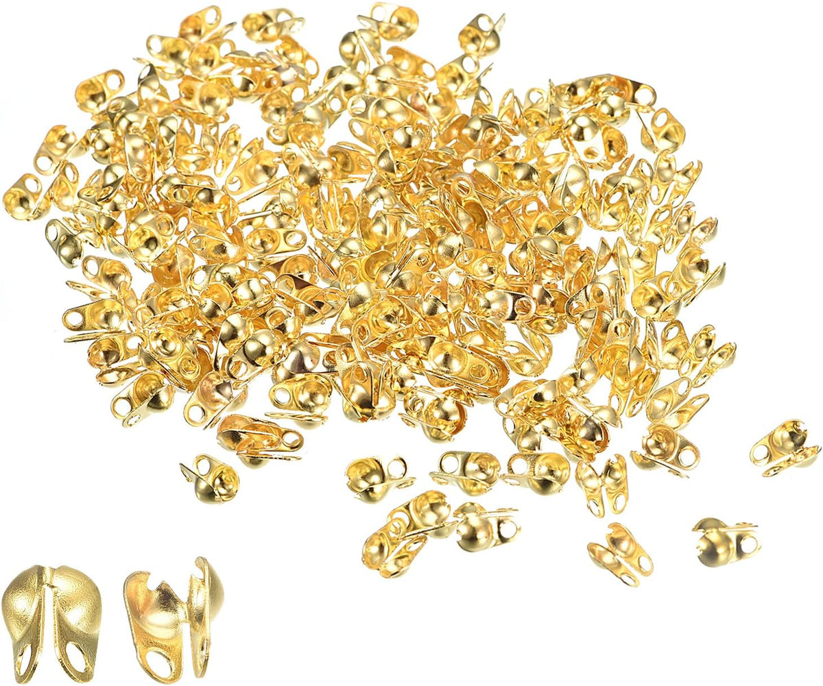 720Pcs Beads Tips Knot Covers, 7.7mm Metal Open Bead Tips Clamshell Fold-Over Bead Covers for Jewelry Making DIY, Gold