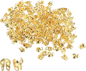 720Pcs Beads Tips Knot Covers, 7.7mm Metal Open Bead Tips Clamshell Fold-Over Bead Covers for Jewelry Making DIY, Gold