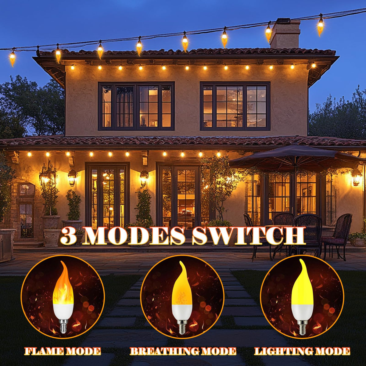 E12 LED Flickering Candelabra Flame Effect Light Bulbs - Flame 8 Pcs