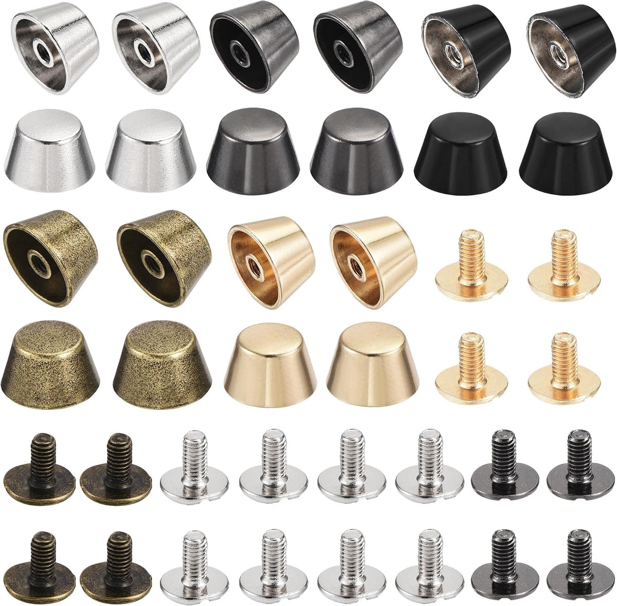 LinkMejor 12x7mm Rivet Studs Screw Back Flat Hollow Feet Stud Spike for Leather Craft DIY 5 Colors 20pcs