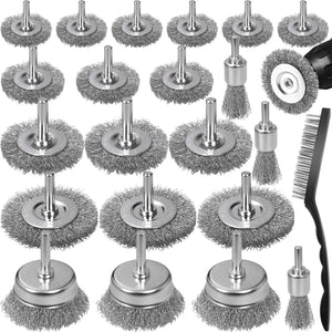 LinkMejor 22-Pack Wire Brush for Drill, Carbon Steel Crimped Brushes – Spherical Wheel, Cup, Pen End & Hand Brushes Set, Fit 1/4 Inch Round Shank Power Drill Attachment for Rust, Paint, Abrasive