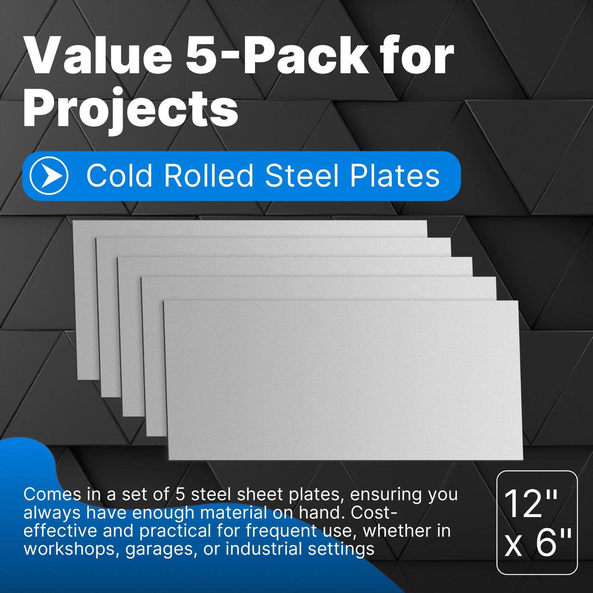 LinkMejor 5 Pack 20 Gauge Sheet Metal Steel, 12" x 6" Cold Rolled Steel Sheet Plate,Durable Weldable Plate for DIY, Auto Repair, Industrial Projects