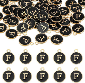 52pcs Letter Charm, Enamel Letter Pendants, Alphabet F Pendants Double Sided Beads Charm for DIY Bracelet Necklace Pendants Earring Jewelry, Black