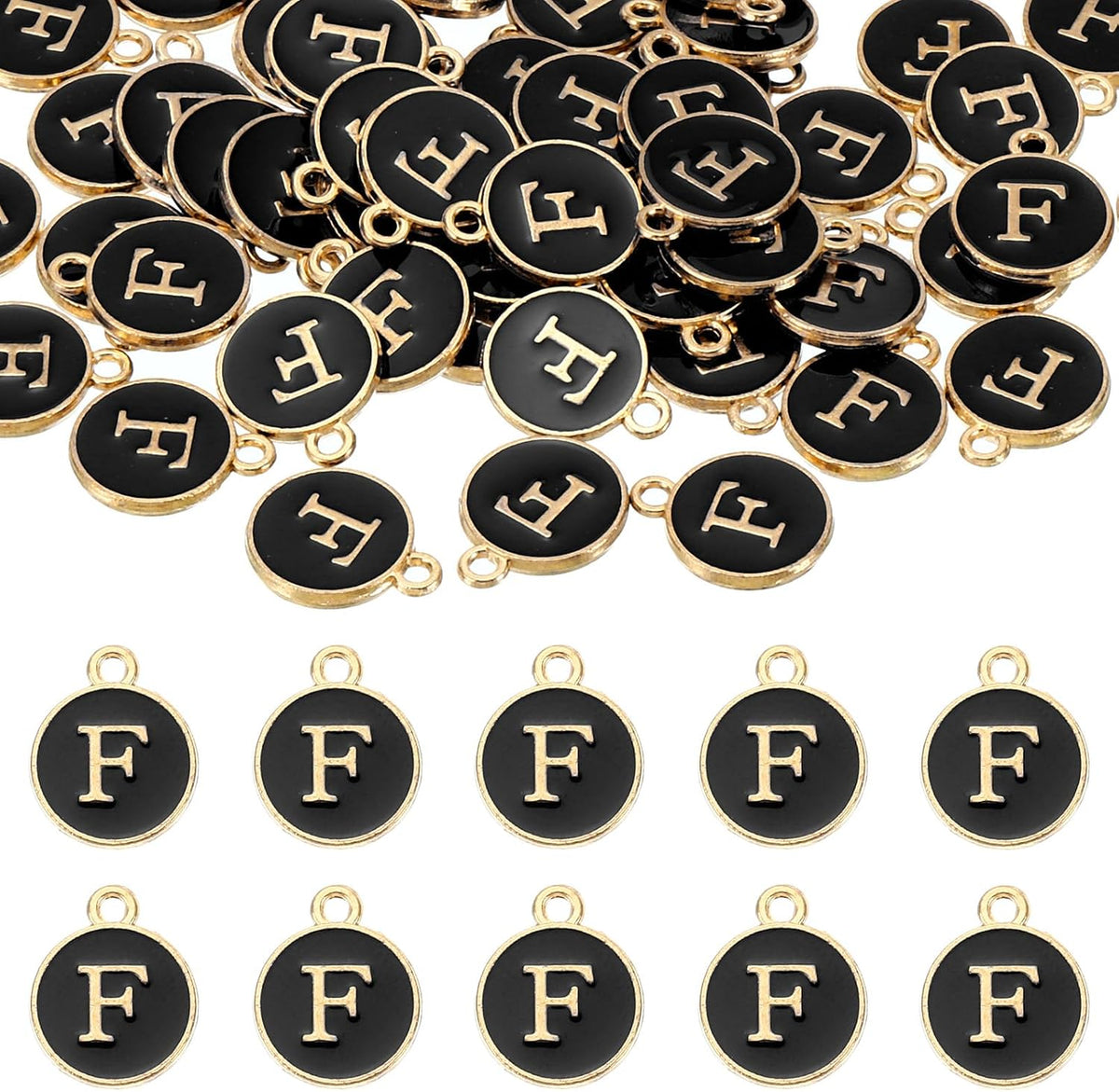 LinkMejor 52pcs Letter Charm, Enamel Letter Pendants, Alphabet F Pendants Double Sided Beads Charm for DIY Bracelet Necklace Pendants Earring Jewelry, Black