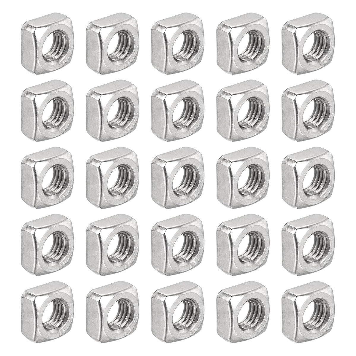 M8-1.25x6.5 Square Nuts, 304 Stainless Steel Coarse Thread Square Nuts Fasteners for Home Repairs and Professional Engineering, Silver, 60pcs