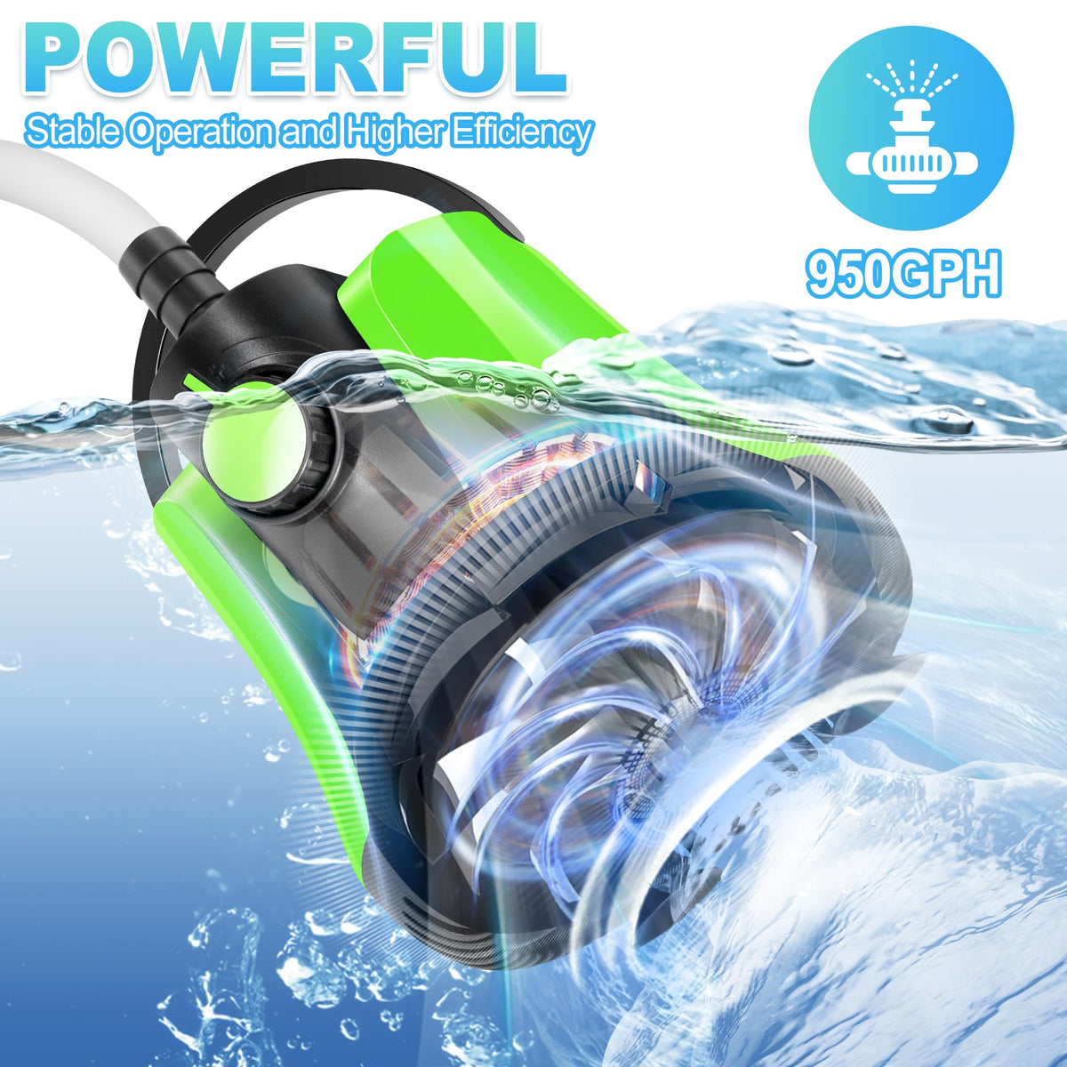 LinkMejor Sump Pump Submersible, Water Pump with Adjustable Flow 950GPH