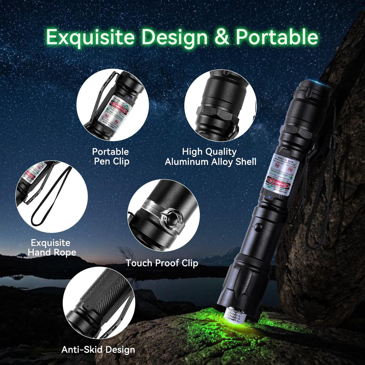 LinkMejor Green Laser Pointer with Adjustable Star Cap, Type-C Rechargeable