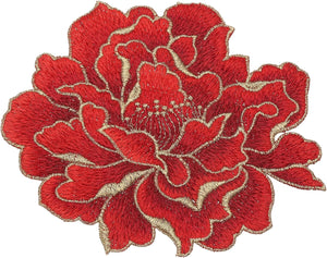 Peony Floral Patches, 5.7" Embroidered Flower Appliques, Sew on Garment Patches Embellishments for Clothes Jeans Jackets Bags DIY Crafts Sew Making, Red