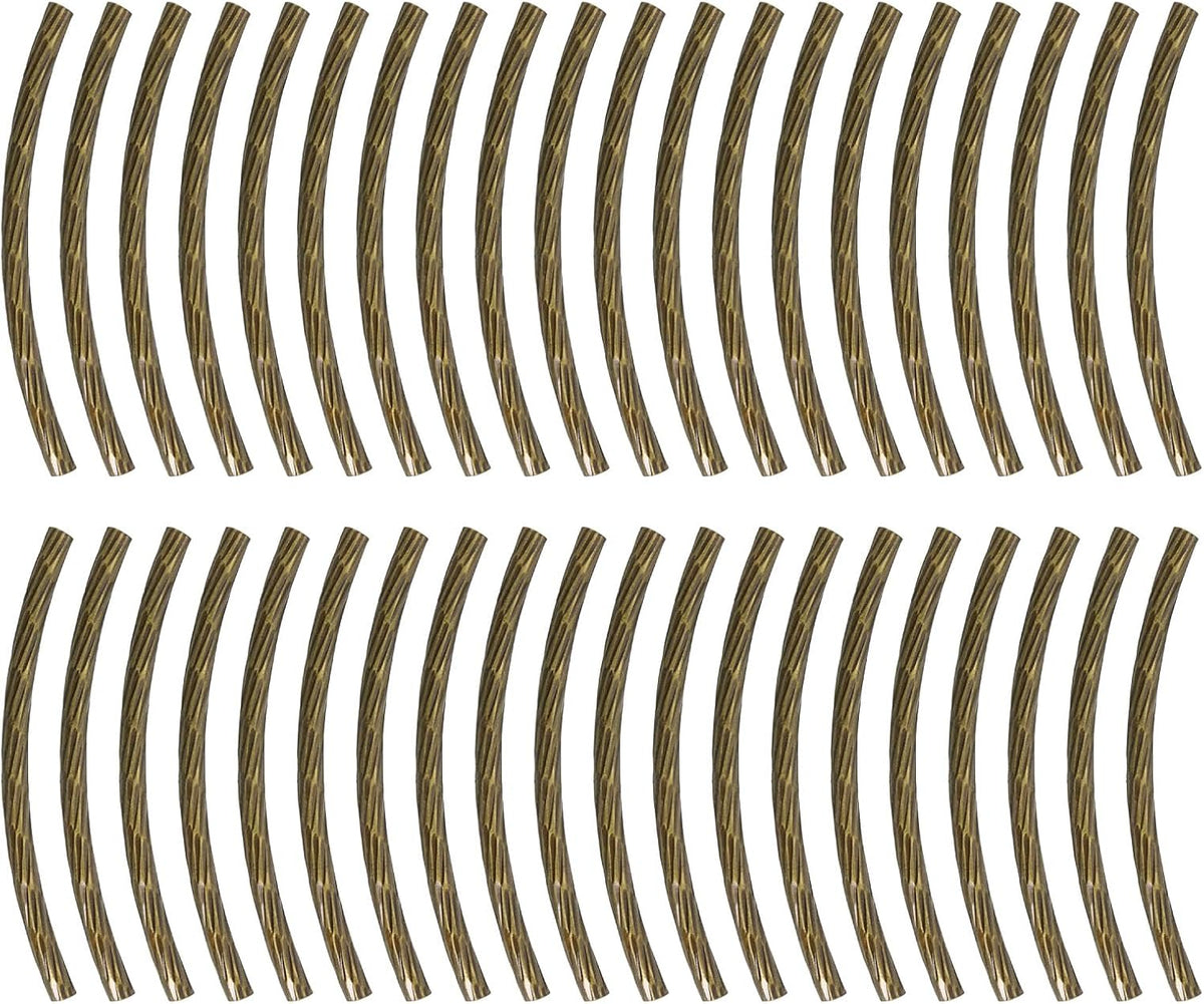 40Pcs Brass Curved Noodles Tube Beads, 2x30mm Texture Plating Spacer Bead for DIY Jewelry Making Crafts, Bronze