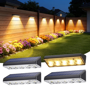 LinkMejor Solar Fence Lights Outdoor Waterproof, 2 Pack Warm White & 9 Fixed Colors & Color Changing Fence Lights Solar Powered, Solar Lights Outdoor Fence for Outside Backyard Railing Patio Wall Deck