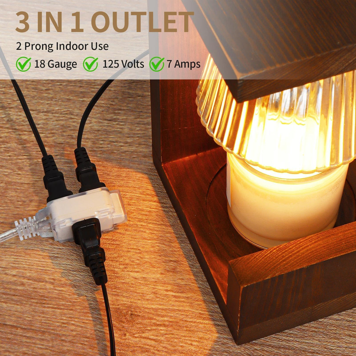 LinkMejor 6FT klar forlengerkabel 2 pakke, 3 utgang flat stikk, indendørs tynn kabel