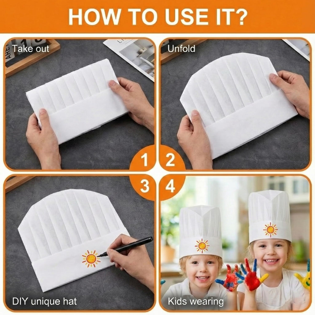 Helm Chef 32 Pcs untuk Anak-Anak, Helm Chef Kertas Bersiharan, Putih