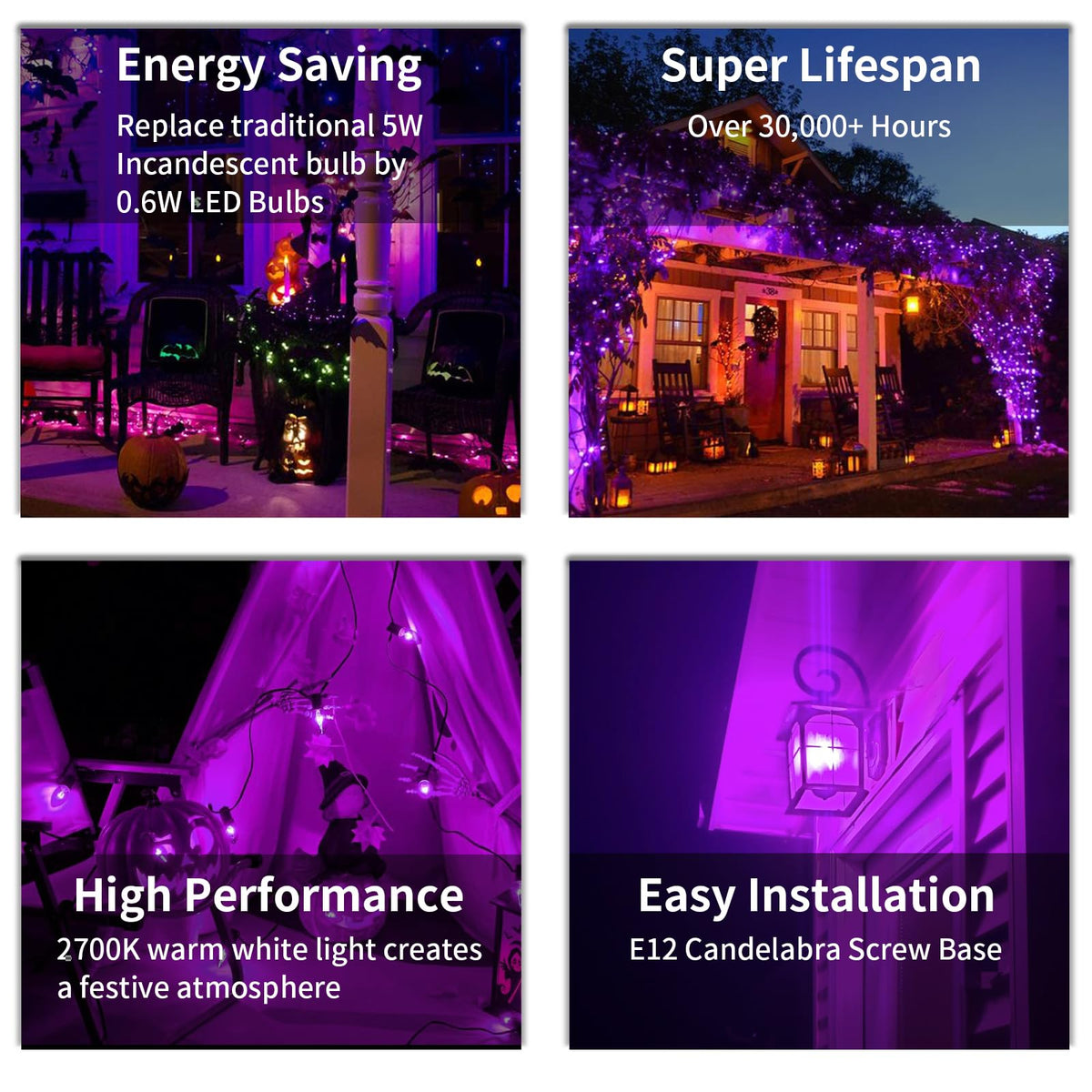 LinkMejor 12PK C7 LED Replacement Bulbs, 0.6W Violetto, Base Candela E12